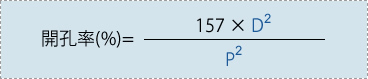 開孔率（％）＝（157×孔径の２乗）　/　ピッチの２乗
