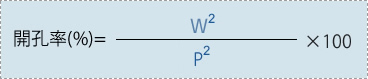 開孔率（％）＝（六角形の孔の２乗）/（ピッチの２乗）×100