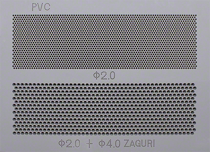 樹脂パンチングの加工例（厚い樹脂材（PVC）への孔あけ加工）
